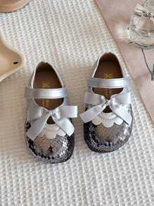 New Kids Flat Shoes, Children's New Version Dance Shoes, New Version Yoga Shoes, Shiny Surface Cute Bow Hook-And-Loop Flat Shoes, Ballet Shoes