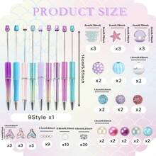 8 قطع/9 قطع قلم مرصع بخرز أزرق وبنفسجي بتدرج اللون بتصميم الحورية، مجموعة تشمل خرز أكريليك ملون بالبريق وقلادات ذيل السمكة، لوازم مكتبية وتعليمية إبداعية، هدية مكافأة