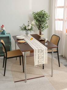 1pc Beige Lace Tassel Table Runner, Suitable For Home Decorations Such As Dining Table, TV Cabinet, Coffee Table, Etc. - Multicolor - View 4