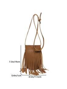 Mini Casual Fashionable Minimalist Large Capacity Tassel Bucket Shoulder Bag - Brown - View 3