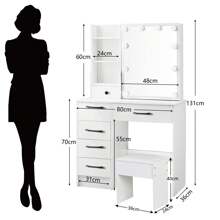 Tocador de maquillaje con espejo LED y 6 cajones - Blanco - Ver 9