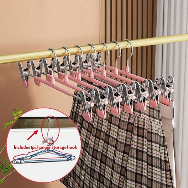10 pezzi di grucce per pantaloni rivestite antigraffio, clip per pantaloni retrattili multifunzionali, grucce in acciaio inossidabile antiscivolo e antigraffio per gonne, per uso domestico
