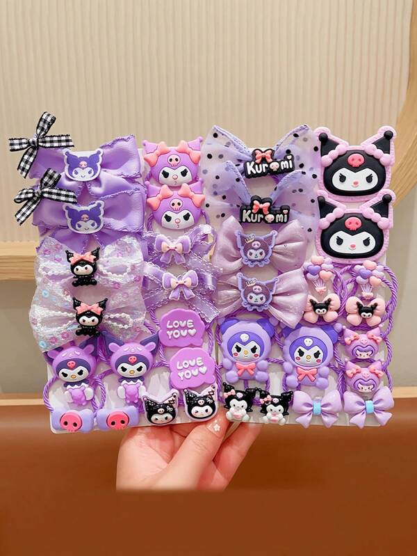 Sanrio 18PCS Sanrio Hello Kitty Kuromi Melody Cartoon Pattern Hairband Ponytail Elastic Hair Accessories Role Playing Performance Hair Accessories (Some Accessories May Be Random) Bag Packaging Without Cardboard