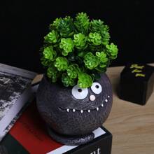 1 件缓解压力的趣味猫咪设计花盆，丑萌猫咪露出牙齿装饰，适用于室内盆栽多肉植物，树脂花盆装饰 - 黑色 - 查看 4