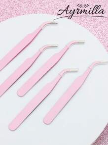 Pink Straight Head Elbow Two Tweezers Set Simple Tweezer Head Fine Easy To Meet The Need Thickened Steel Hardness High Elasticity Durability Good With Protective Head Cover To Avoid Hand Injury Tight Fit Comfortable - Pink - View 13