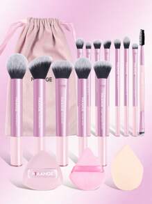 MAANGE 13pcs Aluminum Tube Makeup Brushes & 3pcs Powder Puff Accessories & Velvet Bag, Large Blush, Powder, Foundation, Contour, Eyeshadow Brush & Shadow, Smudge, Highlight, Concealer, Small Contour, Eyebrow, Eyelash, Blending Brush, Makeup Sponge, Triangle Powder Puff, Triangle Air Cushion Powder Puff, Skin Friendly, For Easy Carrying, Set For Travel, Gift For Women & Girls - 粉色 - 查看 9