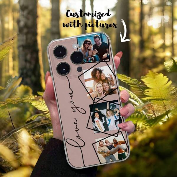 1pc Customized Multi-Photo Phone Case In Liquid Silicone, Colorful Straight Edge Design, Compatible With IPhone 16 Pro Max,Stylish,Colorful,Vintage,Cute,Contracted,Funny,Custom,Personalized,Unique,Customized,Ideal Gifts For Him,Ideal Gifts For Her,Boyfriend,Girlfriend,Family,Friends,Grandparents,Couple,For Anniversaries,For Birthdays,Customized Phone Cases,Easy Comfort