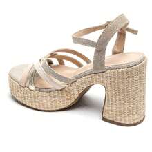 Women's High Platform Sandals With Block Heels And Ankle Strap - Khaki - View 3