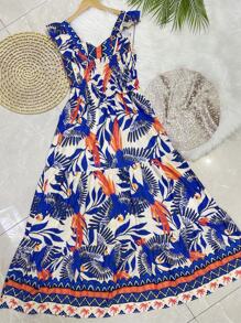Long Dress PRINTED With Lining In CREPE Fabric, Beautiful And Fashionable - Royal Blue - View 2
