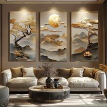 3 件/套装饰油画艺术，生命之树和莲花风景，现代古典风格，丙烯艺术，垂直方向无框，适用于客厅、卧室、家庭办公室、浴室、餐厅 - 室内墙面装饰，无框 - 彩色 - 查看 5