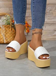 Women's Plus Size Woven Wedge Platform Sandals, High Heel Waterproof Slippers