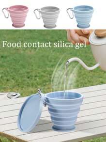 1pc可折叠水杯便携式母婴硅胶耐高温杯子可伸缩压缩迷你旅行杯 - 彩色 - 查看 3