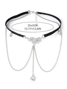 1pc Y2K Rhinestone Tassel Body Chain, Versatile Waist Belt & Leg Chain For Girl, Stretchy Polyester - one-size - View 4