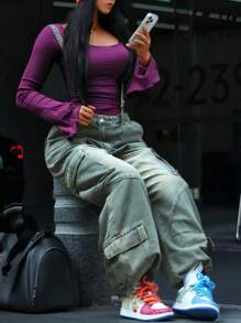 Chic Baggy Denim Overalls - Detachable Straps, Utility Pockets, Sexy Street Style For Everyday Wear - Medium Wash - View 4