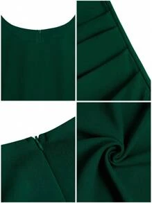 Missufe Women's Dark Green Boat Collar Pleats At Waist Cross Tulip Hem Slit Cocktail Party Wedding Guests Wrap Elegant Bodycon Figure-Hugging Midi Dress