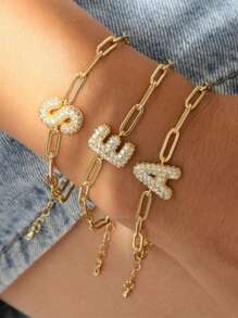 1pc Dainty Zirconia Initial Charm A-Z Letters Bracelet Women Gold Color Bracelet Chain Jewelry Alphabet DIY Gift