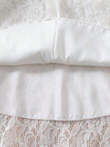 coviviky Vestido de encaje dulce con manga abullonada, cuello redondo, unicolor, cinturón en la cintura, elegante para fiesta, boda y eventos para niñas jóvenes