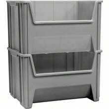 3-Pack 15-Inch X 20-Inch X 12-1/2-Inch Gray Stak-N-Store Heavy Duty Stackable Open Front Plastic Storage Container Bins