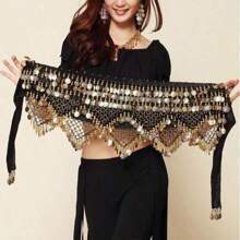 Outfits Belly Dance Glitter Sequins Tassel Skirts, Fashionable Dancing Waist Belt Skirts For Bellydance