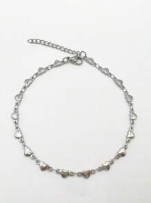 Tkool 1pc Fashionable Stainless Steel Heart Shaped Anklet For Women, Suitable For Dailywear, Beach Holiday, Gift - Steel - View 4
