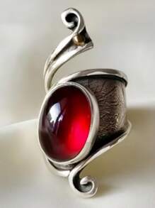 1 件复古时尚不对称合金水钻可调节开口戒指，多色 - 復古銀色 - 查看 2