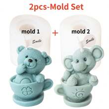 Moldes de Vela de Silicone em 3D de Urso de Pelúcia, DIY Xícara de Café em Formato de Urso, Moldes de Vela, Sabonete, Pequeno Elefante, Artesanato em Gesso e Resina, Ferramenta de Fabricação de Cera, Decoração Doméstica