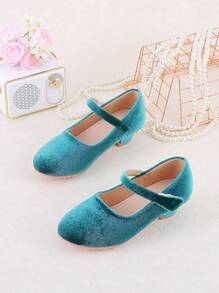 1 Pair Girls Green Hook And Loop High Heel Princess Shoes, Suitable For Spring And Autumn - Green - View 4