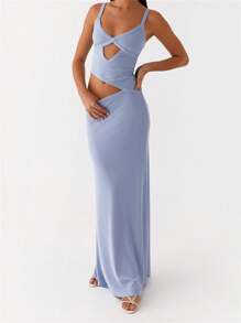 Women Y2k Maxi Dresses Hollow Asymmetric Spaghtti Strap Dress Beach Vacation Dress Spring Summer Elegant Dresses Sleeveless V-Neck Backless Hollow Swing Dress Summer Cocktail Long Dresses Dating Party Shopping Street Photography Club Wear - 藍色 - 查看 4