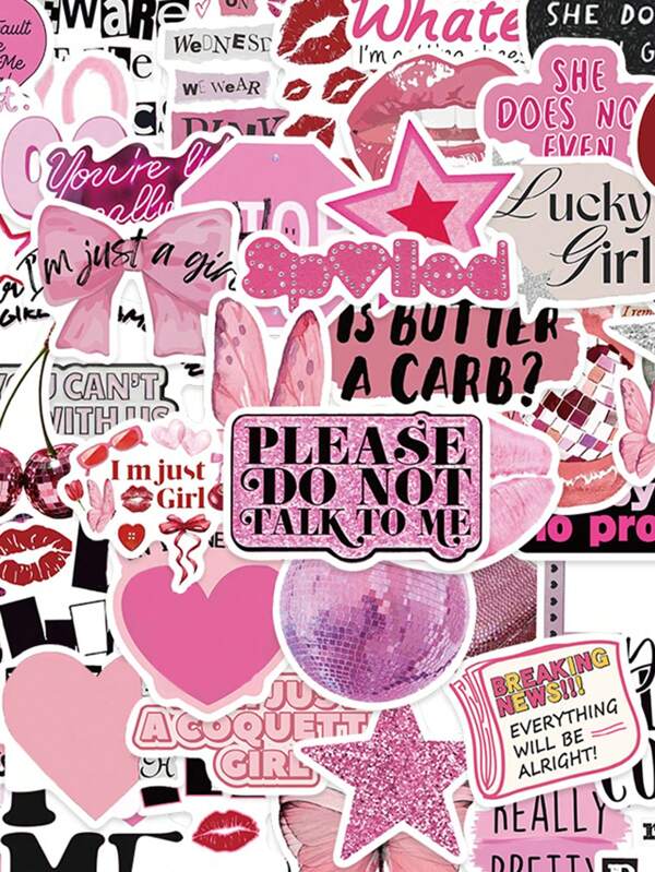 50 Peças Adesivos de Citações de Meninas Más Cor de Rosa, Presente PVC, Decoração de Desenho Animado, Scrapbook, Laptop, Mala, Guitarra, Copo de Água, Case de Telefone DIY, Decalque, Suprimentos Escolares, Volta às Aulas