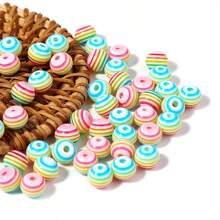 50pcs/Pack Resin Rainbow Flat Round Beads, Colorful Striped Beads, Fashion Versatile Cute Candy Color Rainbow Striped Handcraft DIY Beads For Bracelets, Necklaces, Jewelry Making, Pendants, Phone Charms, Key Chains, Bulk Beads