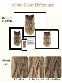 隱形鋼絲接發臟金發黑根接發天然波浪發片女式合成接髮夾在假髮中 - 漸層 - 查看 9