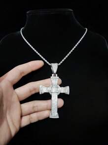 1 Pingente em forma de cruz de hip hop e corrente cubana de Miami, colar com pingente de hip hop unissex da moda, adequado para uso diário ou festas, 2 estilos de corrente disponíveis