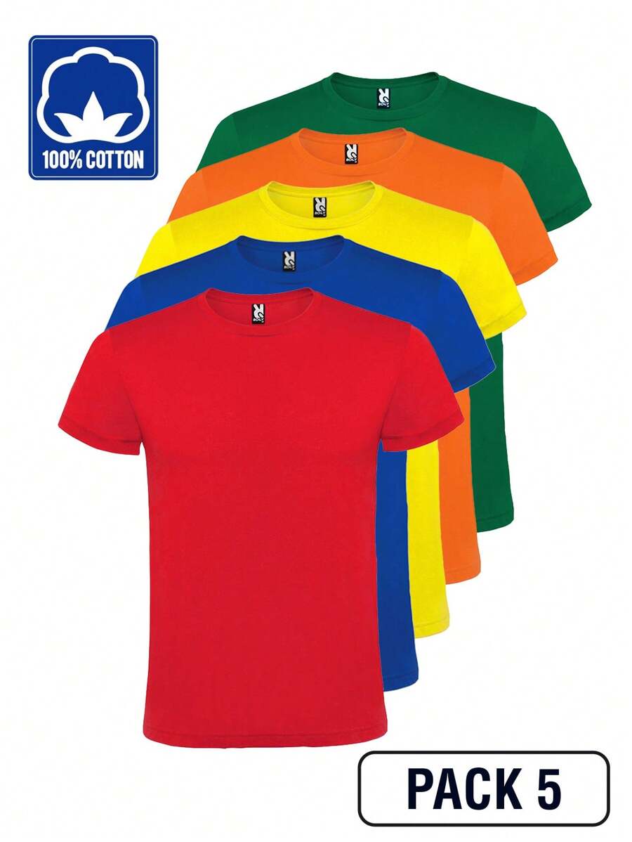 Roly 5 件裝 Atomic 短袖 T 卹（48 小時內發貨）——各種尺寸——各種顏色——100% 純棉、雙圓領、加固接縫、管狀面料、基本款 T 卹、男女通用 T 卹、經濟型 T 卹。 - 多色2 - 查看 1