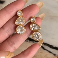 VKHK 1 Cặp bông tai đính pha lê thép không gỉ mạ vàng 18K sang trọng, phù hợp cho trang phục hàng ngày và trang phục cưới của phụ nữ, quà tặng - Hoa tai - Xem 9