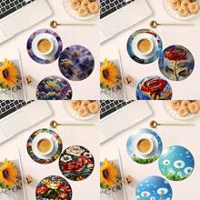 4pcs Natural Vibrant Floral Pattern Themed Wooden Anti-Slip, Heat-Resistant, Protective Table Mats, Suitable For Library Decor Or Theme Party