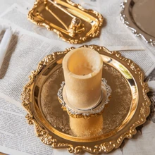 1 件复古托盘杯垫碟烛台珠宝收纳盘，银色和金色金属 - 金色 - 查看 5