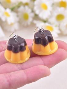1 paire de boucles d'oreilles pour femmes en forme de pudding dessert 3D, bijoux décoratifs pour fête - pudding - Voir 4