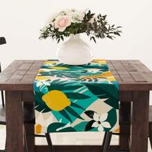 1PC Bohemian Palm Leaf Table Runner, Kitchen Table Decoration, Watercolor Tropical Plants Green Leaf Table Towel For Indoor Outdoor Family Holiday Wedding Birthday Party Decoration