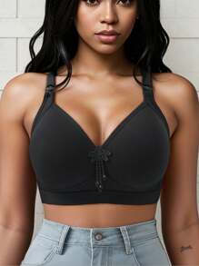 Set de 3 piezas de lencería con sujetador sin aros que levanta y sostiene, unicolor, ropa interior cómoda para uso en el hogar