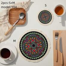 1/2 件波西米亚风格圆形餐垫/杯垫/隔热垫，适用于厨房和餐桌、派对、婚礼、复活节、斋月装饰