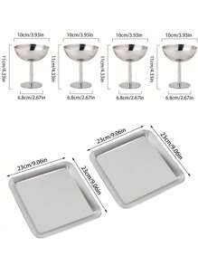 1 pieza de bandeja cuadrada de acero inoxidable 304, bandeja rectangular poco profunda de estilo industrial, apta para café, té, postre, pastel, apropiada para cafetería, reuniones en el patio