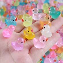 100pcs Glow-In-The-Dark Mini Rubber Duck, Mini Resin Realistic Ducks, Suitable For Gift Bag Filler, Party Favors, Easter Gifts (Random Colors), Great For Room Decor