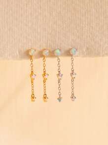 Vanel 2 pièces Boucles d'oreilles à clous avec franges et faux opale, accessoires de boucles d'oreilles pour femmes, convient pour un port quotidien