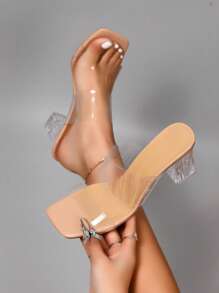 Sandalias de tacón grueso transparentes de moda de verano para mujer, con tiras, sexy, de tacón alto y punta abierta