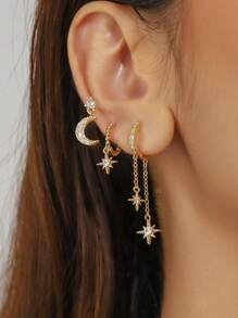 3-6个水钻耳夹，独特设计，高端大气，适合学生和女性佩戴，无需耳洞，日常佩戴。 - 三件式耳飾套裝 - 查看 2