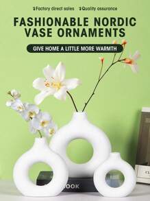 1pc Black Plastic Round Vase Decor, Artificial Dried Flower White Decorative Vase, Artistic Vase For Flower Arrangement, Minimalist Autumn Living Room Office Decor, Home Decor, Vase, Center Piece, Tabletop Decor For Valentine's Day Room Decor Flower Vase Glass Vase