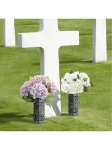 2pcs-Memorial Flower Stand Grave Vases For Cemetery With Stake,Courtyard Decoration Square Cemetery Flowerpot With Spike Ground Outdoor Plant Sign Decoration - Black - View 4