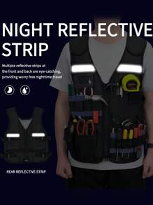 Tool Vest Electrician, Hi Vis Tool Vest For Carpenters & Construction, Adjustable Men Workwear, Workwear All-Round Work Tool Waistcoat Reflective Safety Waistcoat With Multiple Pockets And Zip Heavy Duty Tool Waistcoat For Electricians