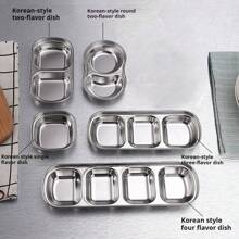 1 件 304 不锈钢韩式金色四格盘子、上菜托盘、调味盘、烧烤盘、多用途酱汁盘，适用于家庭、餐厅、派对使用，可用洗碗机清洗