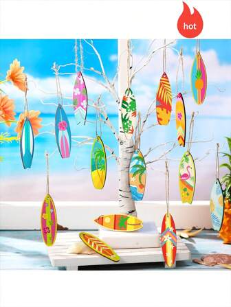 16 st/32 st trä sommar hängande dekorationer, trä surfbräda hängen, Hawaiian Beach trä prydnader med snöre för sommar festtillbehör; Tryckta med sommartemaelement, söta och livliga, de är färgglada och lämpade för dekoration i alla tillfällen; Kan användas för att dekorera ditt hus, kontor, vid poolen eller andra utomhusaktiviteter på sommaren, också en bra present till familj, vänner och kollegor! Födelsedagsdekorationer Festdekorationer Bakgrund Bröllopsdekor